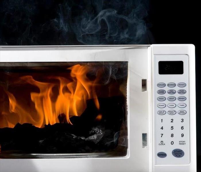 microwave with interior contents on fire